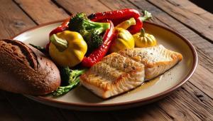 Piatto con il pesce verdure per salute cervello
