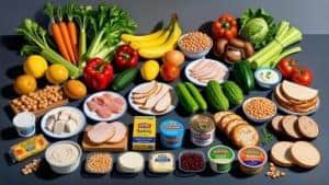 Alimentazione sana ed equilibrata con varietà di alimenti freschi e nutrienti