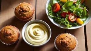 Muffin dolci con crema e insalata fresca per equilibrio tra gusto e alimentazione