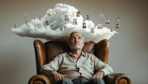 Persona seduta in meditazione profonda, pratica che favorisce la diminuzione dell’identificazione con la mente e il risveglio della coscienza presente.