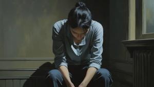 Persona seduta in atteggiamento pensieroso, simbolo di stati di ansia e malessere emotivo associati all’infiammazione cronica
